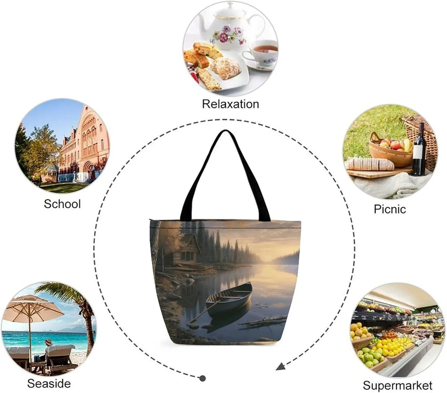 Grocery Bag Reusable Tote Bag Foldable Cartoon Alpaca Shopping Bag Handbag Washable Shoulder Bag for Travel