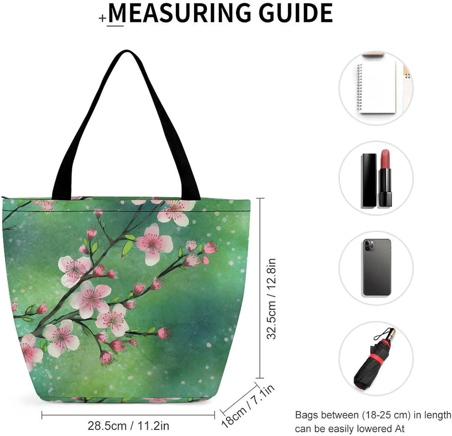 Grocery Bag Reusable Tote Bag Foldable Peach Flowers Shopping Bag Handbag Washable Shoulder Bag for Travel