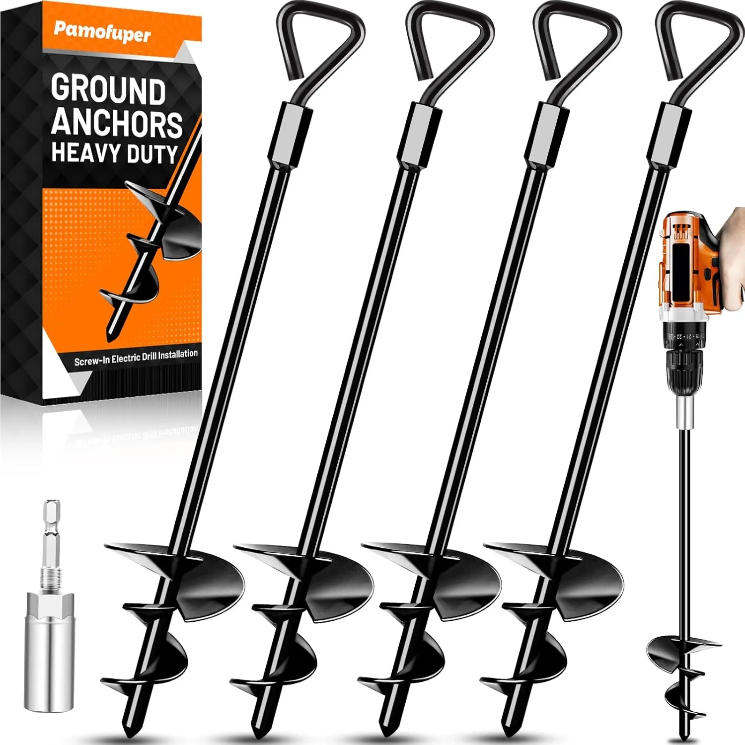 Ground Anchors Tent Stakes Trampoline Anchors Heavy Duty Screw in 4 Pack, Tent Stakes High Winds Heavy Duty for Camping Tent, Canopies, Carports, Sheds, Swing Sets,14in Ground Anchors