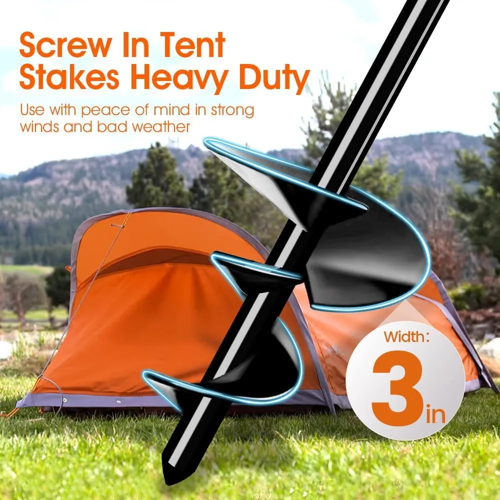 Ground Anchors Tent Stakes Trampoline Anchors Heavy Duty Screw in 4 Pack, Tent Stakes High Winds Heavy Duty for Camping Tent, Canopies, Carports, Sheds, Swing Sets,14in Ground Anchors