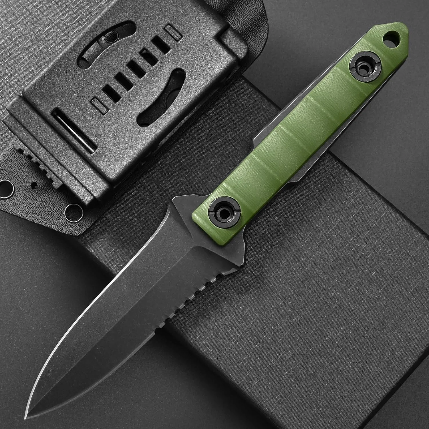 Gtk290 Fixed Blade Knife, EDC Tool Knife D2 Blade G10 Handle Solid Strong Cool Knife for Outdoor Camping Hunting(Army Green)