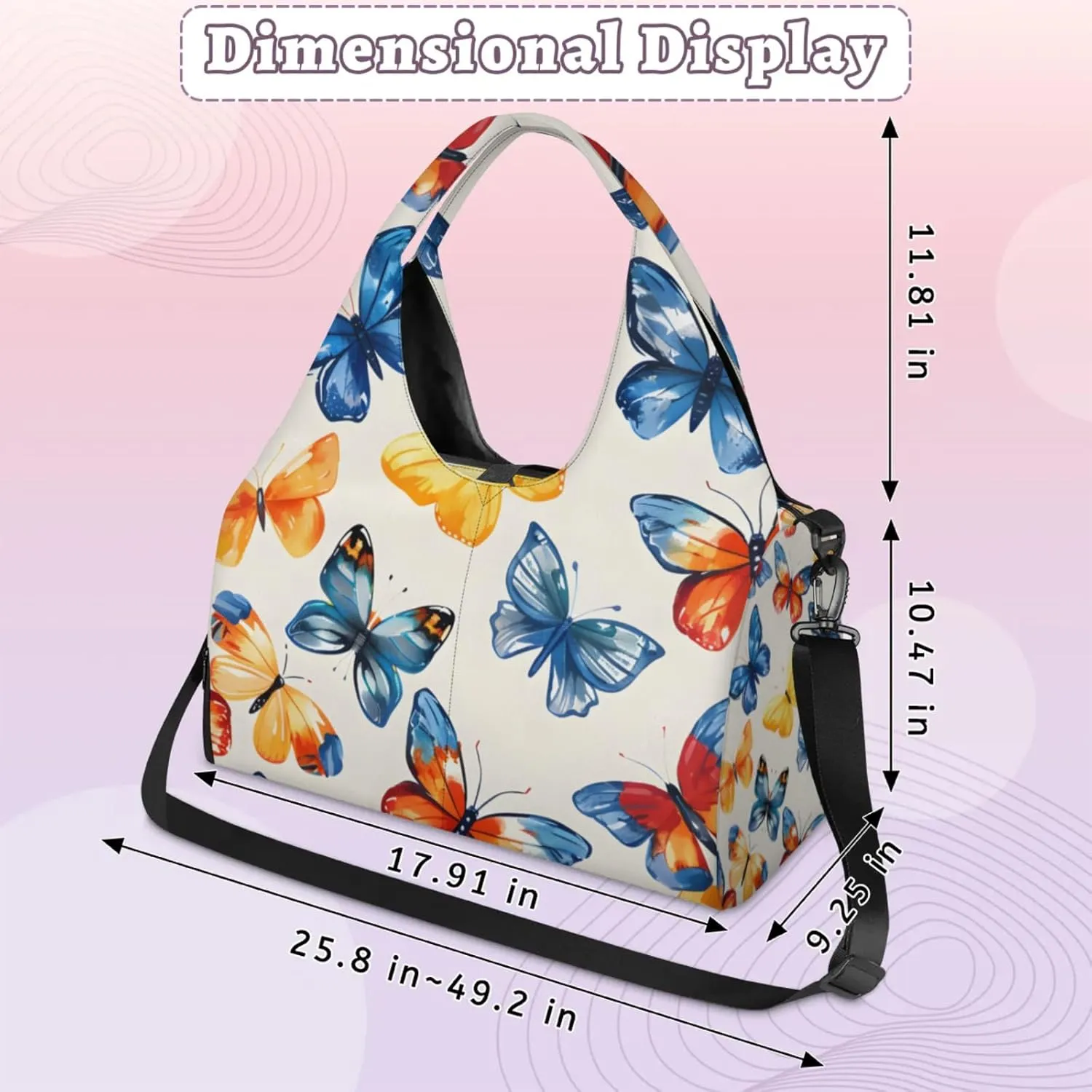 Gym Bag for Women Butterfly Dancing Duffel Bag with Shoe Compartment and Yoga Mat Holder Portable Weekender Bags Travel Tote Bags