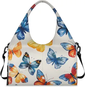 Gym Bag for Women Butterfly Dancing Duffel Bag with Shoe Compartment and Yoga Mat Holder Portable Weekender Bags Travel Tote Bags