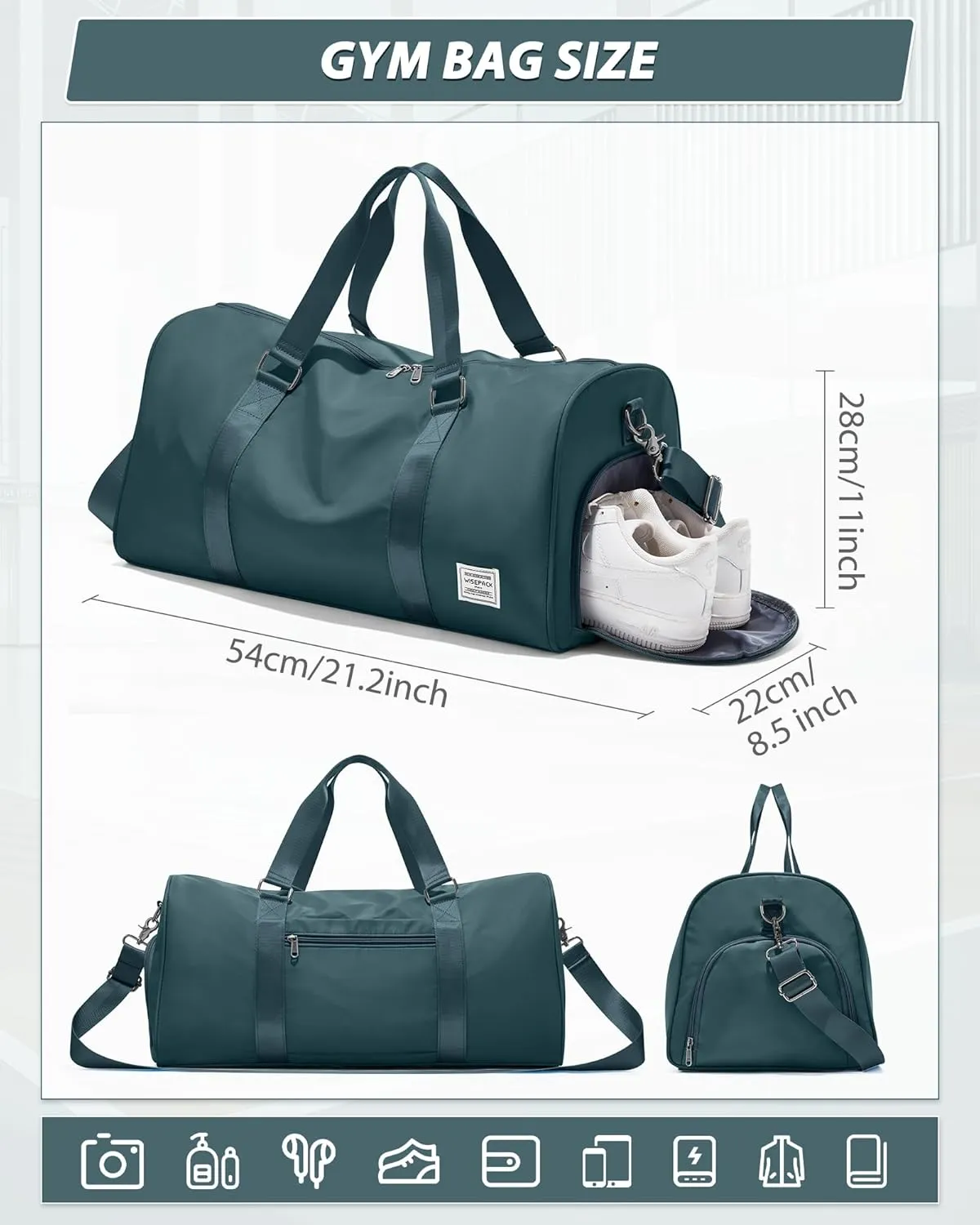 Gym Bag for Women Men with Shoe Compartment,Small Travel Duffle Bags for Traveling Overnight Weekender Bag Personal Item Travel Bag Large Sport Bag Workout Bag Peacock Blue