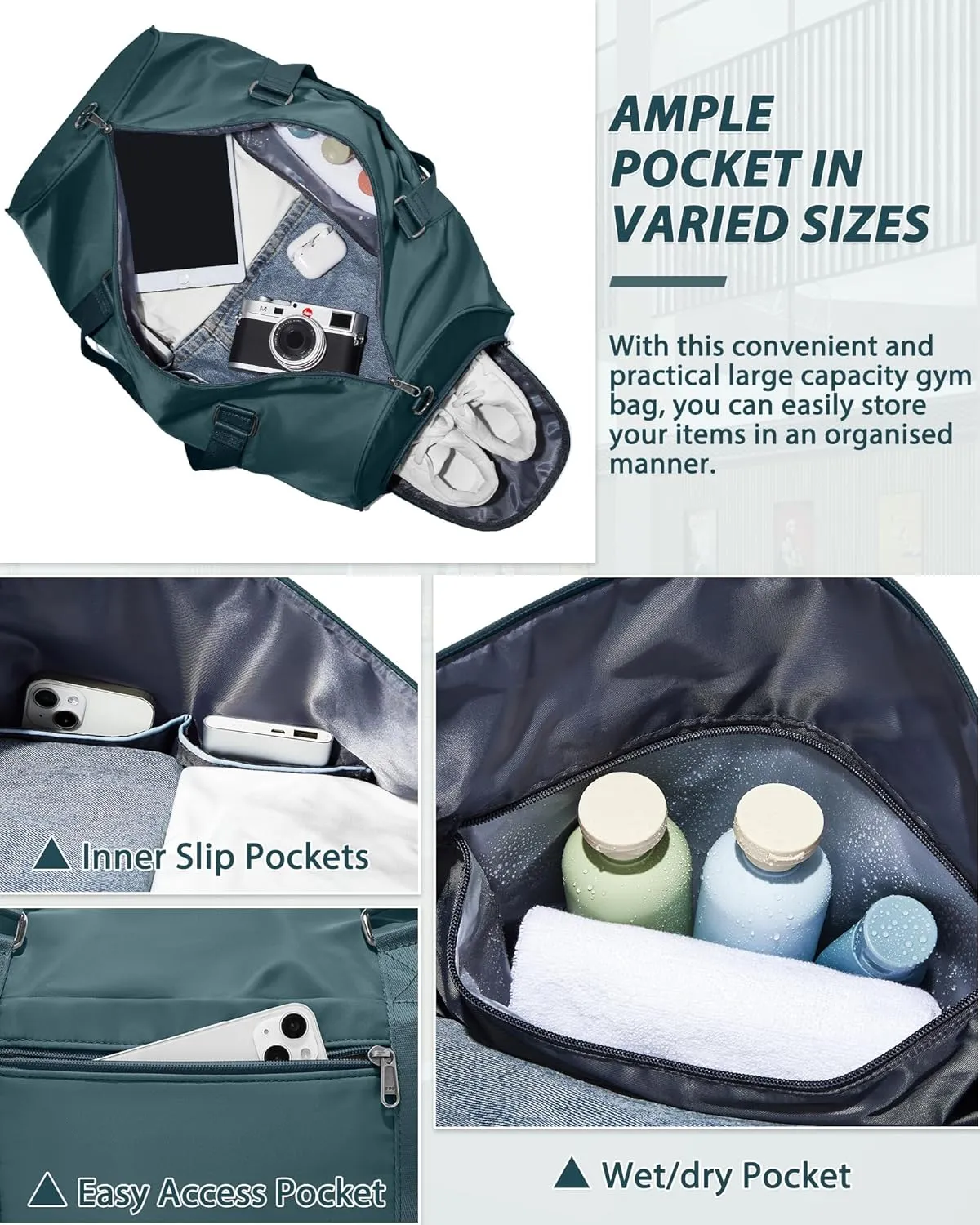Gym Bag for Women Men with Shoe Compartment,Small Travel Duffle Bags for Traveling Overnight Weekender Bag Personal Item Travel Bag Large Sport Bag Workout Bag Peacock Blue