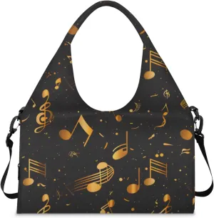 Gym Bag for Women Music Notes Theme Duffel Bag with Shoe Compartment and Yoga Mat Holder Portable Weekender Bags Travel Tote Bags