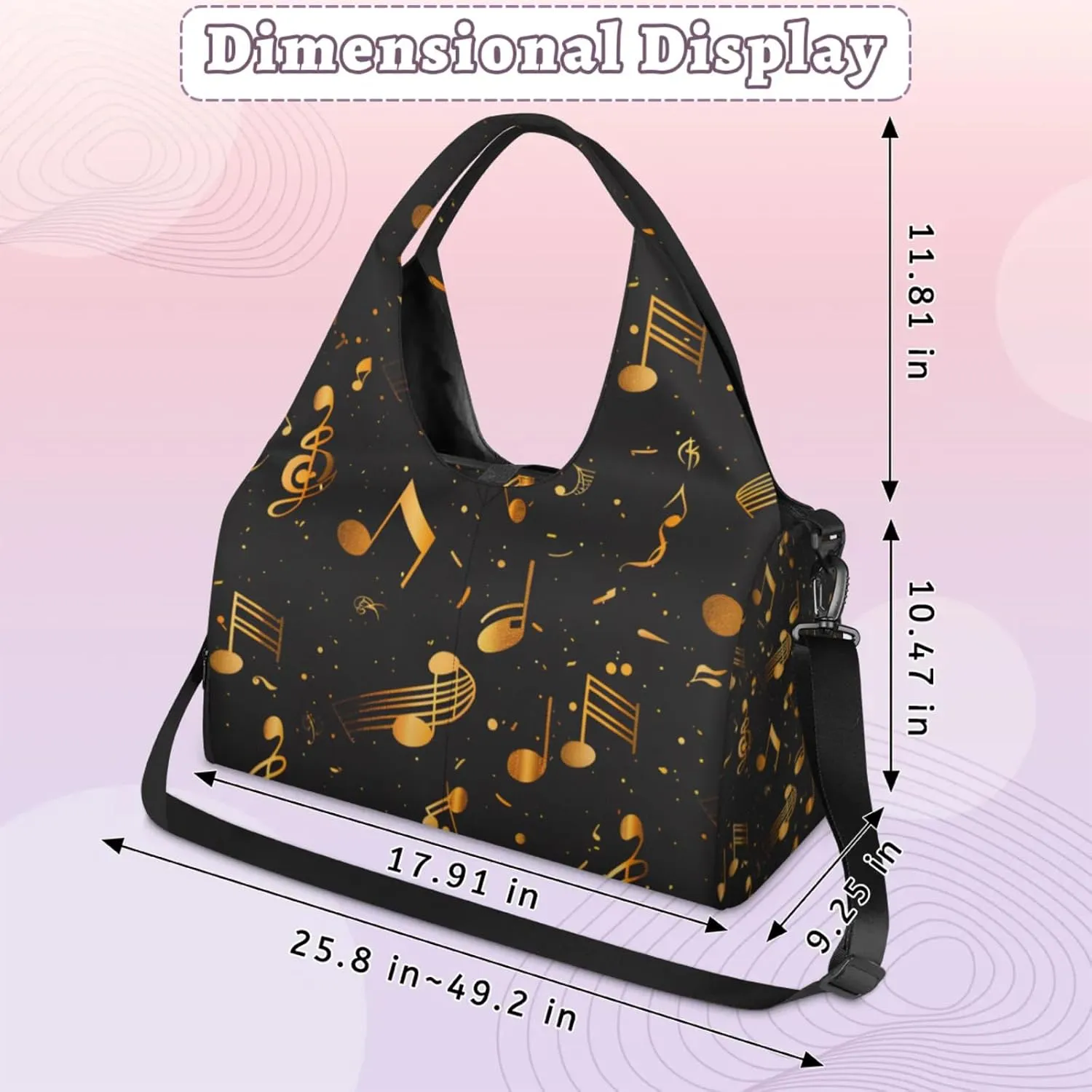Gym Bag for Women Music Notes Theme Duffel Bag with Shoe Compartment and Yoga Mat Holder Portable Weekender Bags Travel Tote Bags
