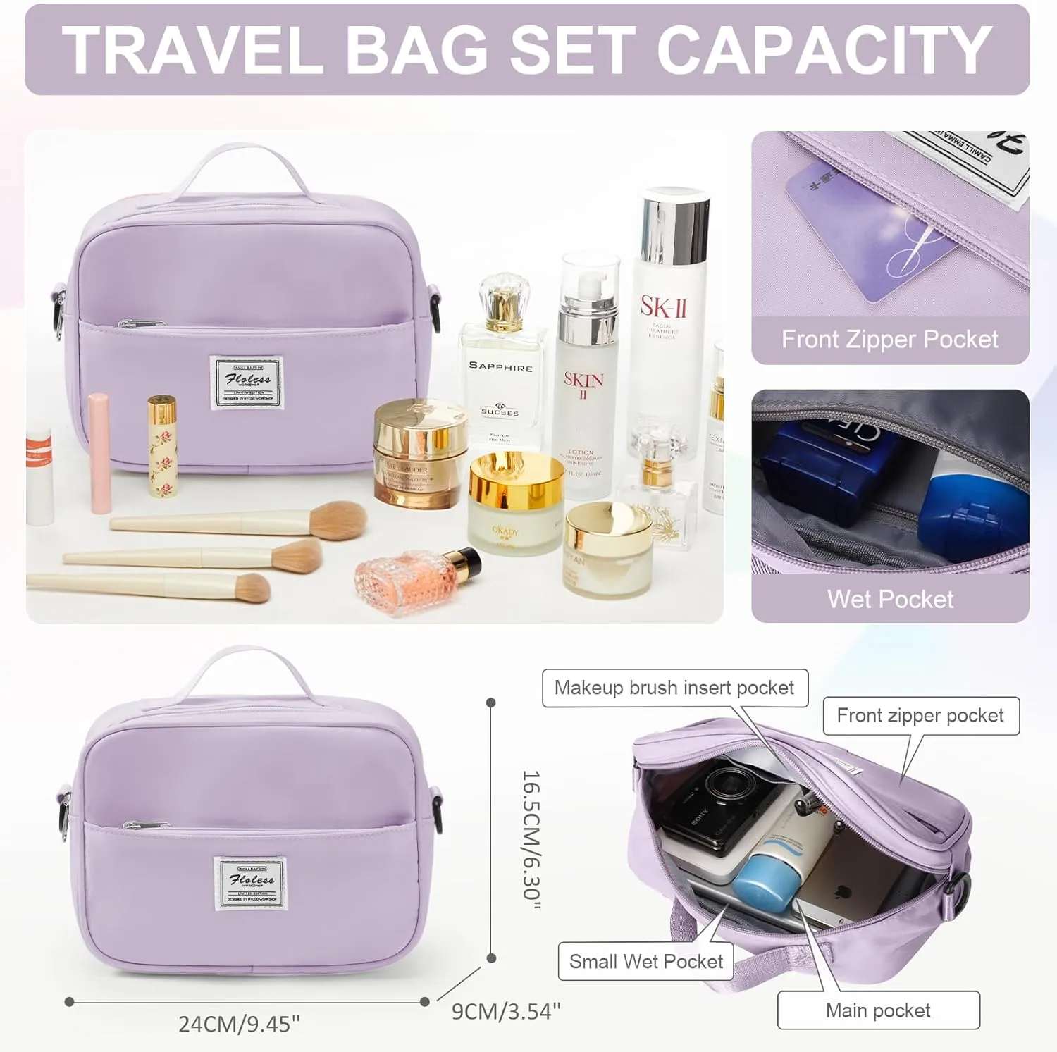 Gym Bag for Women with Shoes Compartment,Small Duffel Bag Sport bag with Toiletry Bag Overnight Travel Tote Bags Weekender Carry on Bag Personal Item Bag for Airlines Light Purple