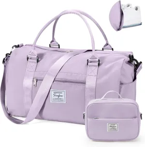 Gym Bag for Women with Shoes Compartment,Small Duffel Bag Sport bag with Toiletry Bag Overnight Travel Tote Bags Weekender Carry on Bag Personal Item Bag for Airlines Light Purple