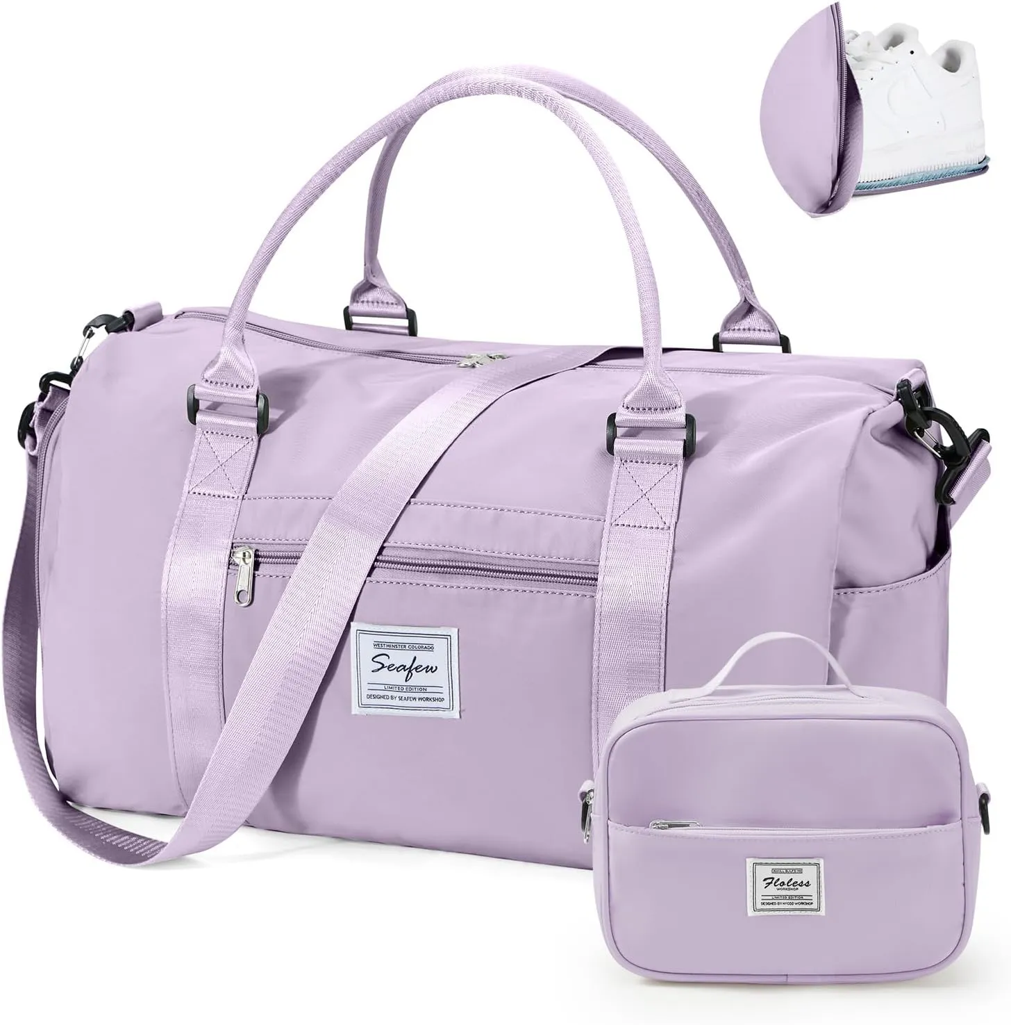 Gym Bag for Women with Shoes Compartment,Small Duffel Bag Sport bag with Toiletry Bag Overnight Travel Tote Bags Weekender Carry on Bag Personal Item Bag for Airlines Light Purple
