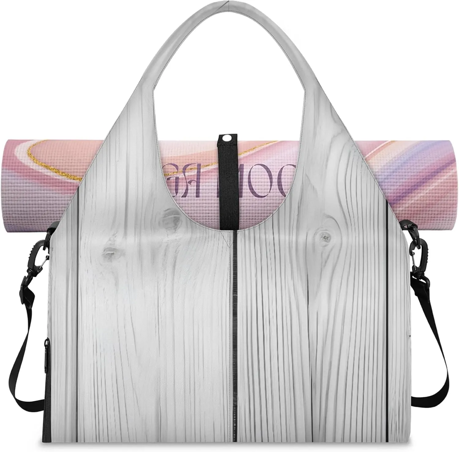 Gym Bag for Women Wooden Texture Duffel Bag with Shoe Compartment and Yoga Mat Holder Portable Weekender Bags Travel Tote Bags
