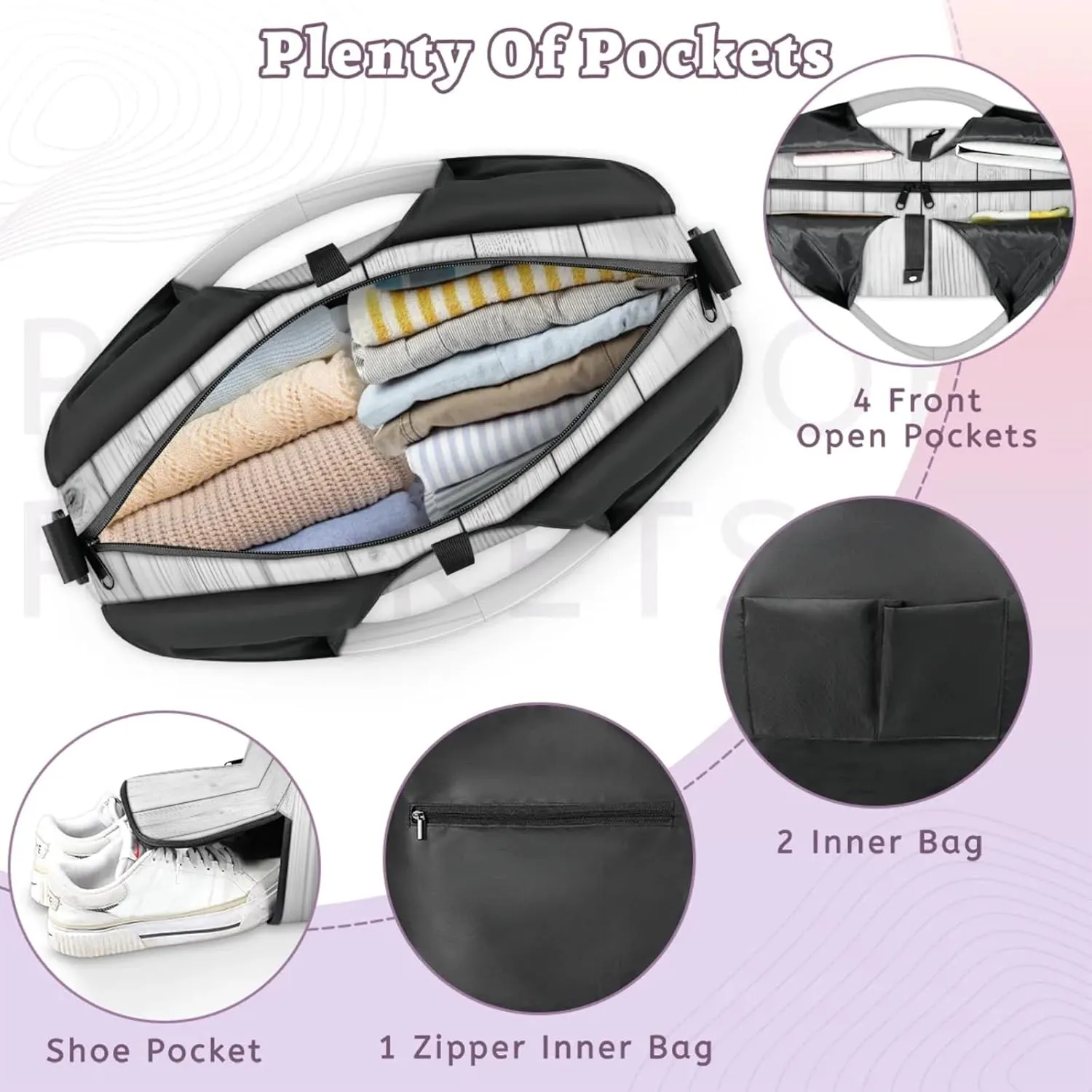Gym Bag for Women Wooden Texture Duffel Bag with Shoe Compartment and Yoga Mat Holder Portable Weekender Bags Travel Tote Bags