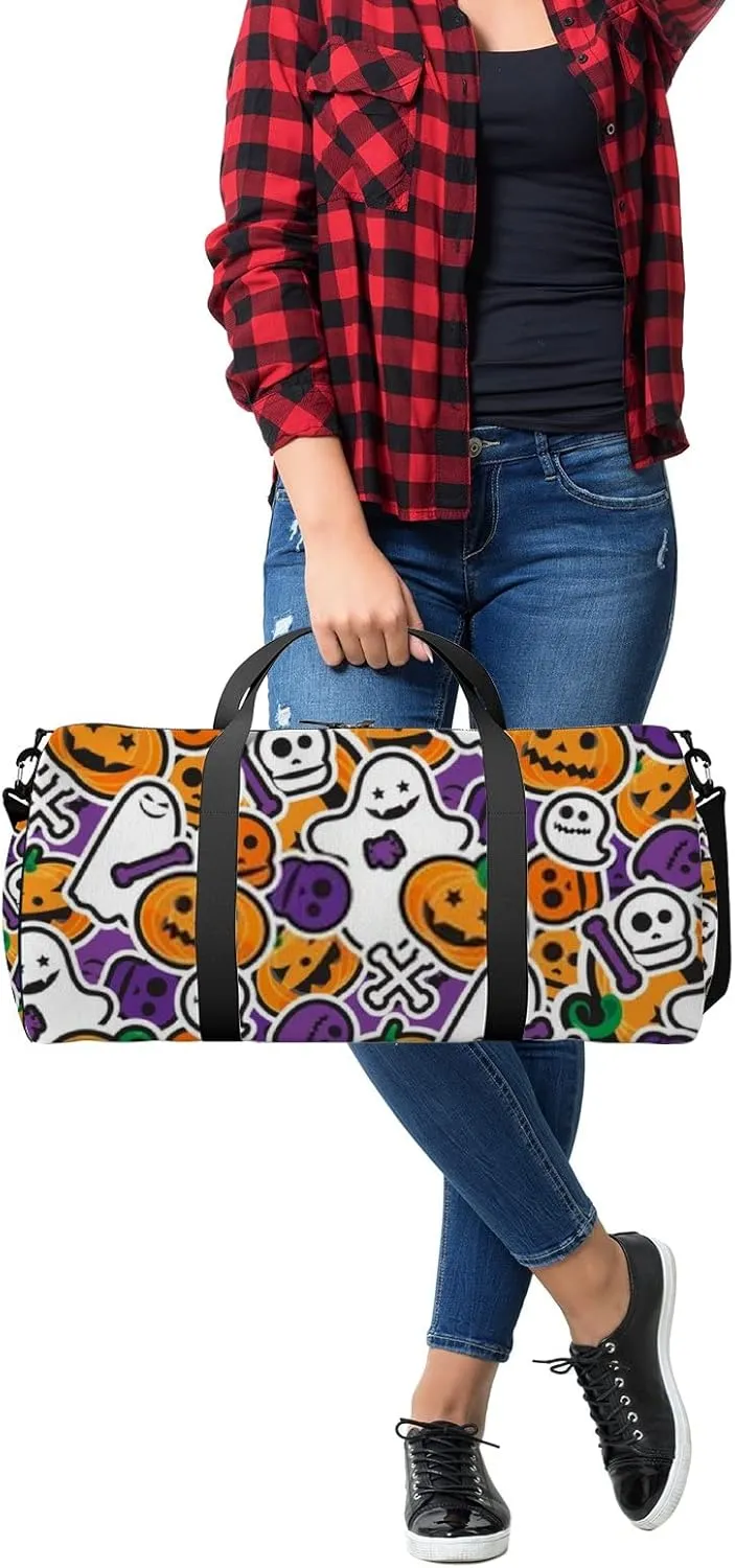 Gym Bag Sports Travel Bag Pumpkin Lamp Hallowmas Weekender Bags with 2 Side Pocket Lightweight Waterproof Polyester Tote Bag for Swimming Yoga Women Men 9x17.6inch