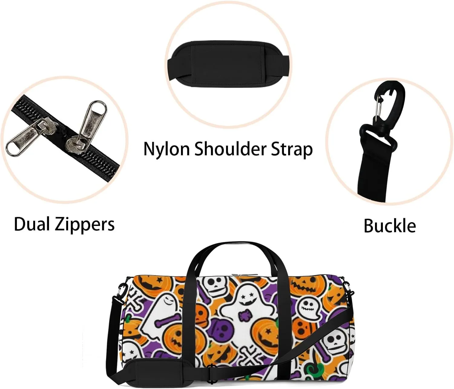 Gym Bag Sports Travel Bag Pumpkin Lamp Hallowmas Weekender Bags with 2 Side Pocket Lightweight Waterproof Polyester Tote Bag for Swimming Yoga Women Men 9x17.6inch