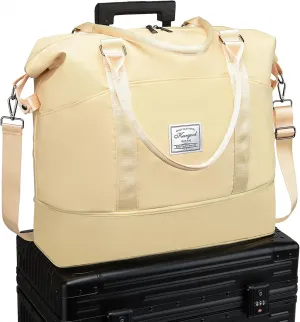 Gym Bag with Wet Pocket, Foldable Travel Duffle Bag Carry On Weekender Bags for Women, Waterproof Overnight Bag for Travel, Gym, Yoga