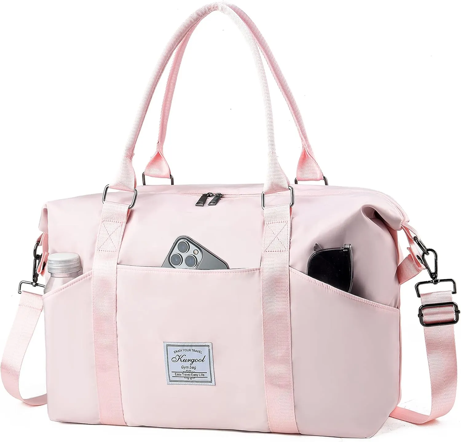Gym Bag with Wet Pocket, Foldable Travel Duffle Bag Carry On Weekender Bags for Women, Waterproof Overnight Bag for Travel, Gym, Yoga