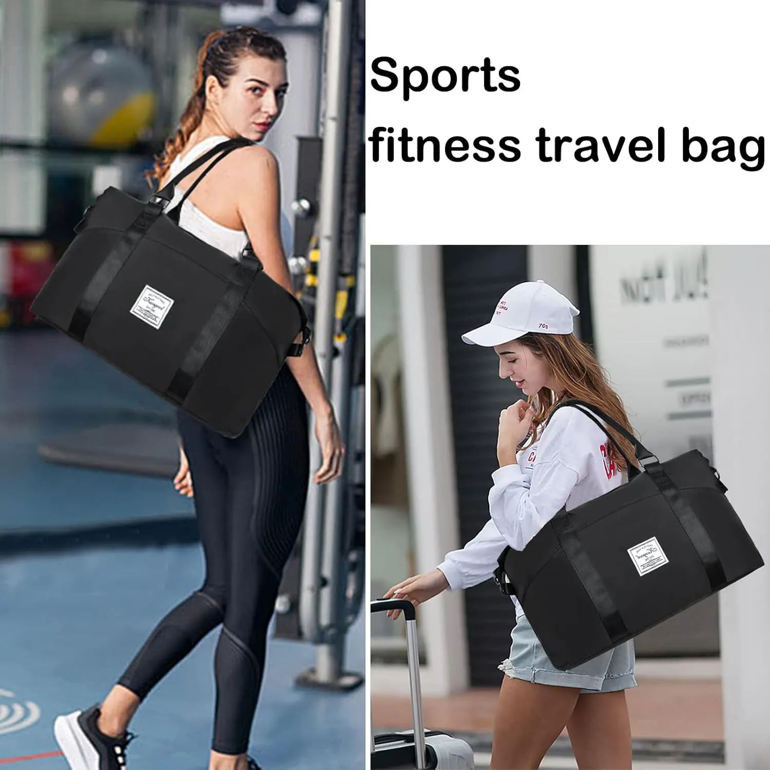 Gym Bag with Wet Pocket, Foldable Travel Duffle Bag Carry On Weekender Bags for Women, Waterproof Overnight Bag for Travel, Gym, Yoga