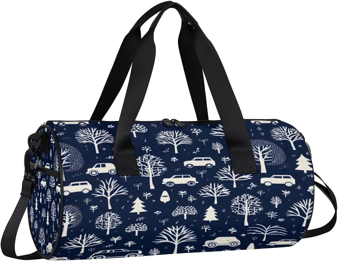 Gym Bags for Men Women Car Tree Print Sports Duffel Bags Carry On Travel Duffle Bag with Detachable Adjustable Shoulder Strap Overnight Weekender Bag