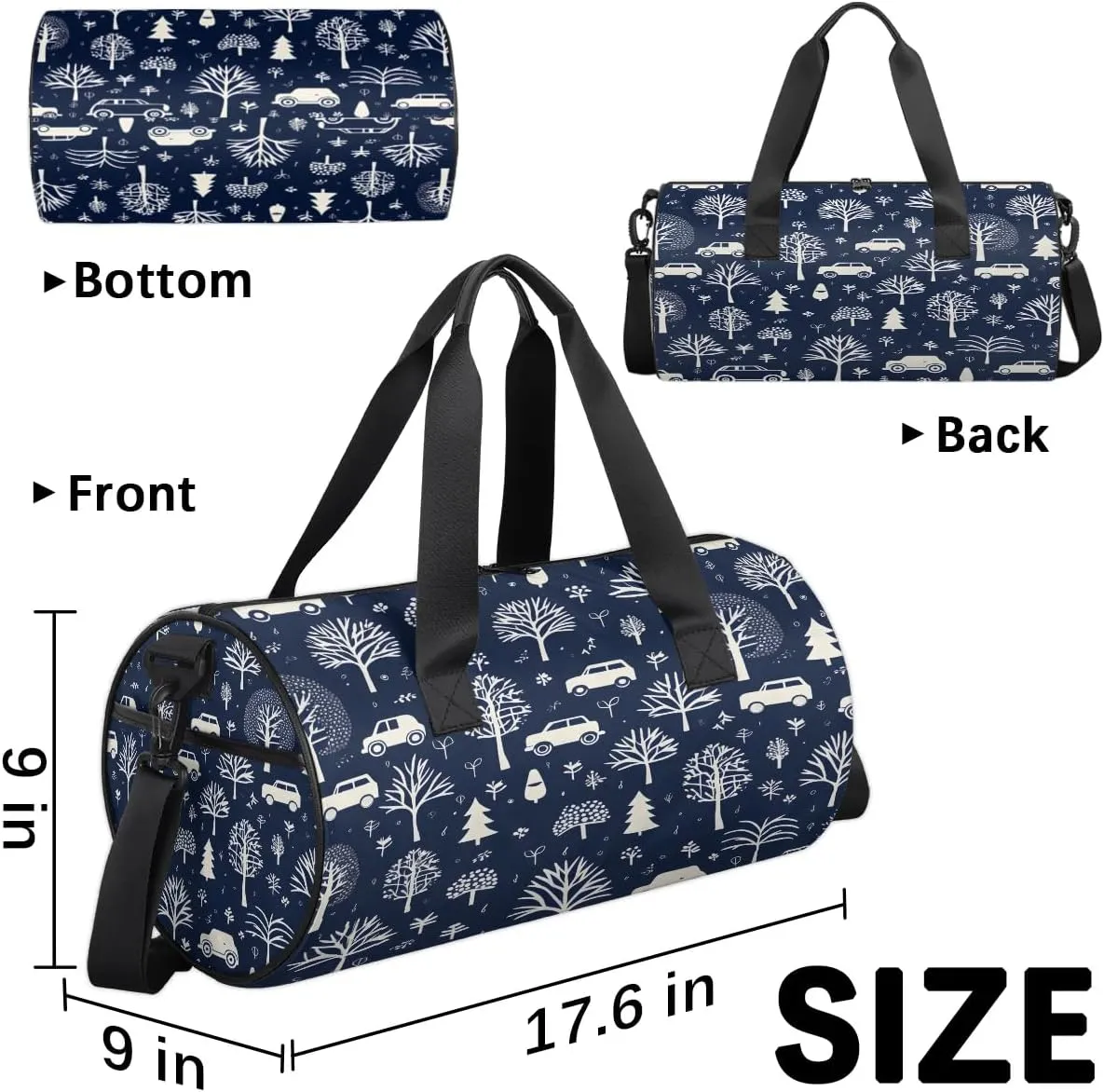 Gym Bags for Men Women Car Tree Print Sports Duffel Bags Carry On Travel Duffle Bag with Detachable Adjustable Shoulder Strap Overnight Weekender Bag