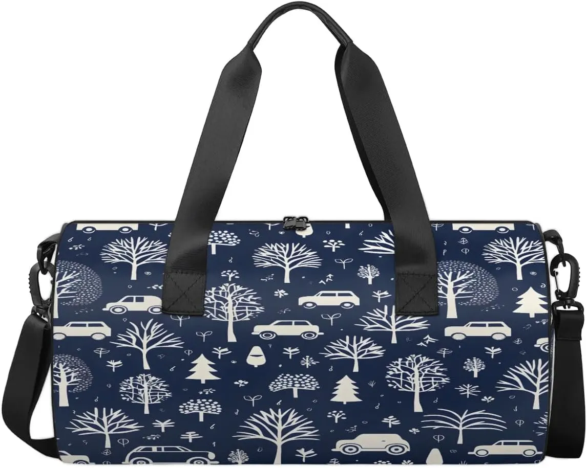 Gym Bags for Men Women Car Tree Print Sports Duffel Bags Carry On Travel Duffle Bag with Detachable Adjustable Shoulder Strap Overnight Weekender Bag