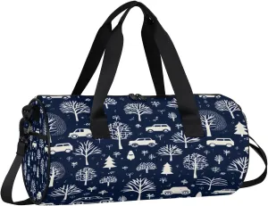 Gym Bags for Men Women Car Tree Print Sports Duffel Bags Carry On Travel Duffle Bag with Detachable Adjustable Shoulder Strap Overnight Weekender Bag