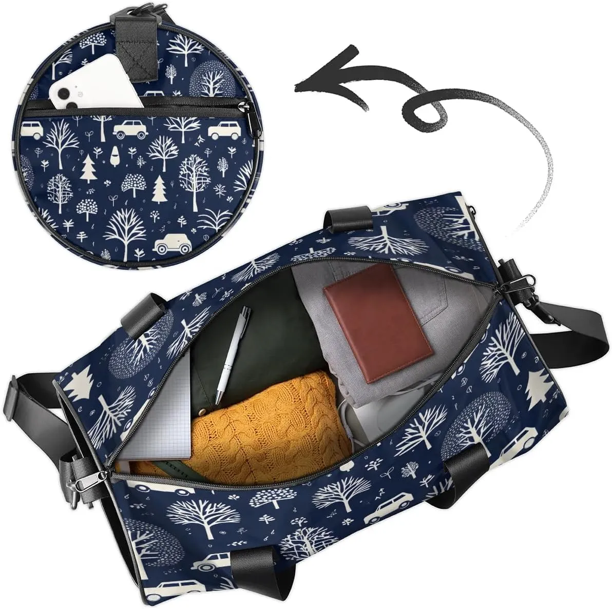 Gym Bags for Men Women Car Tree Print Sports Duffel Bags Carry On Travel Duffle Bag with Detachable Adjustable Shoulder Strap Overnight Weekender Bag