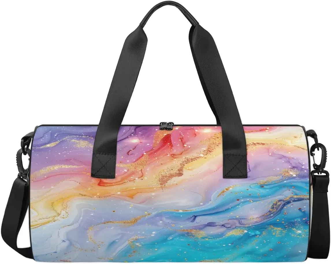 Gym Bags for Men Women Colorful Marble Pattern Sports Duffel Bags Carry On Travel Duffle Bag with Detachable Adjustable Shoulder Strap Overnight Weekender Bag