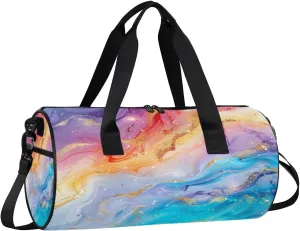 Gym Bags for Men Women Colorful Marble Pattern Sports Duffel Bags Carry On Travel Duffle Bag with Detachable Adjustable Shoulder Strap Overnight Weekender Bag
