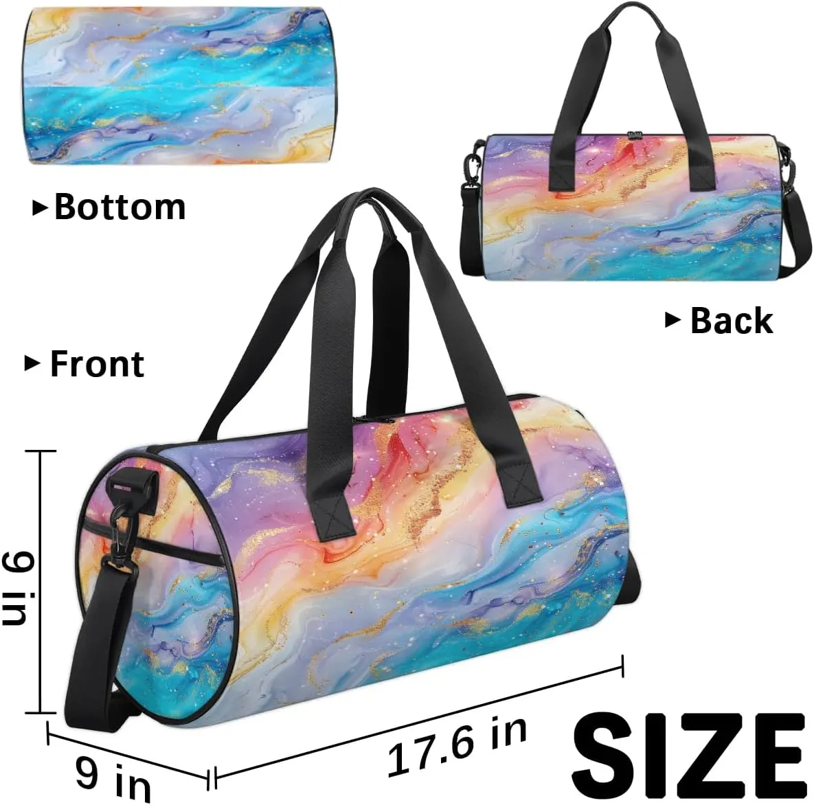Gym Bags for Men Women Colorful Marble Pattern Sports Duffel Bags Carry On Travel Duffle Bag with Detachable Adjustable Shoulder Strap Overnight Weekender Bag