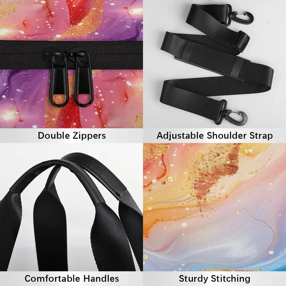 Gym Bags for Men Women Colorful Marble Pattern Sports Duffel Bags Carry On Travel Duffle Bag with Detachable Adjustable Shoulder Strap Overnight Weekender Bag