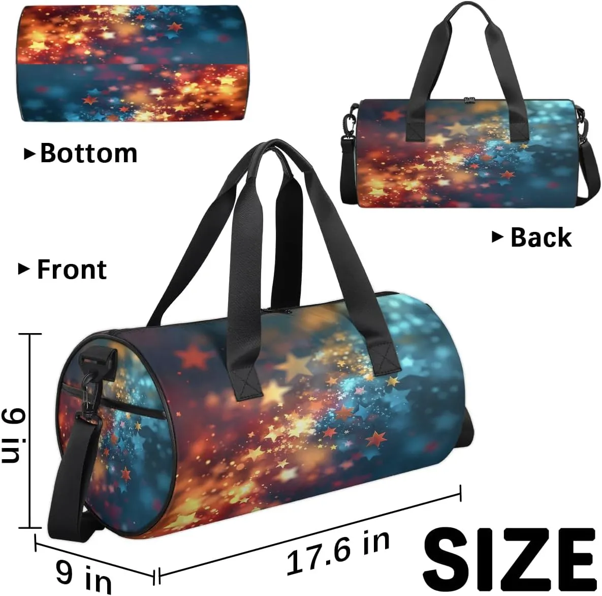 Gym Bags for Men Women Fairy Stars Sports Duffel Bags Carry On Travel Duffle Bag with Detachable Adjustable Shoulder Strap Overnight Weekender Bag