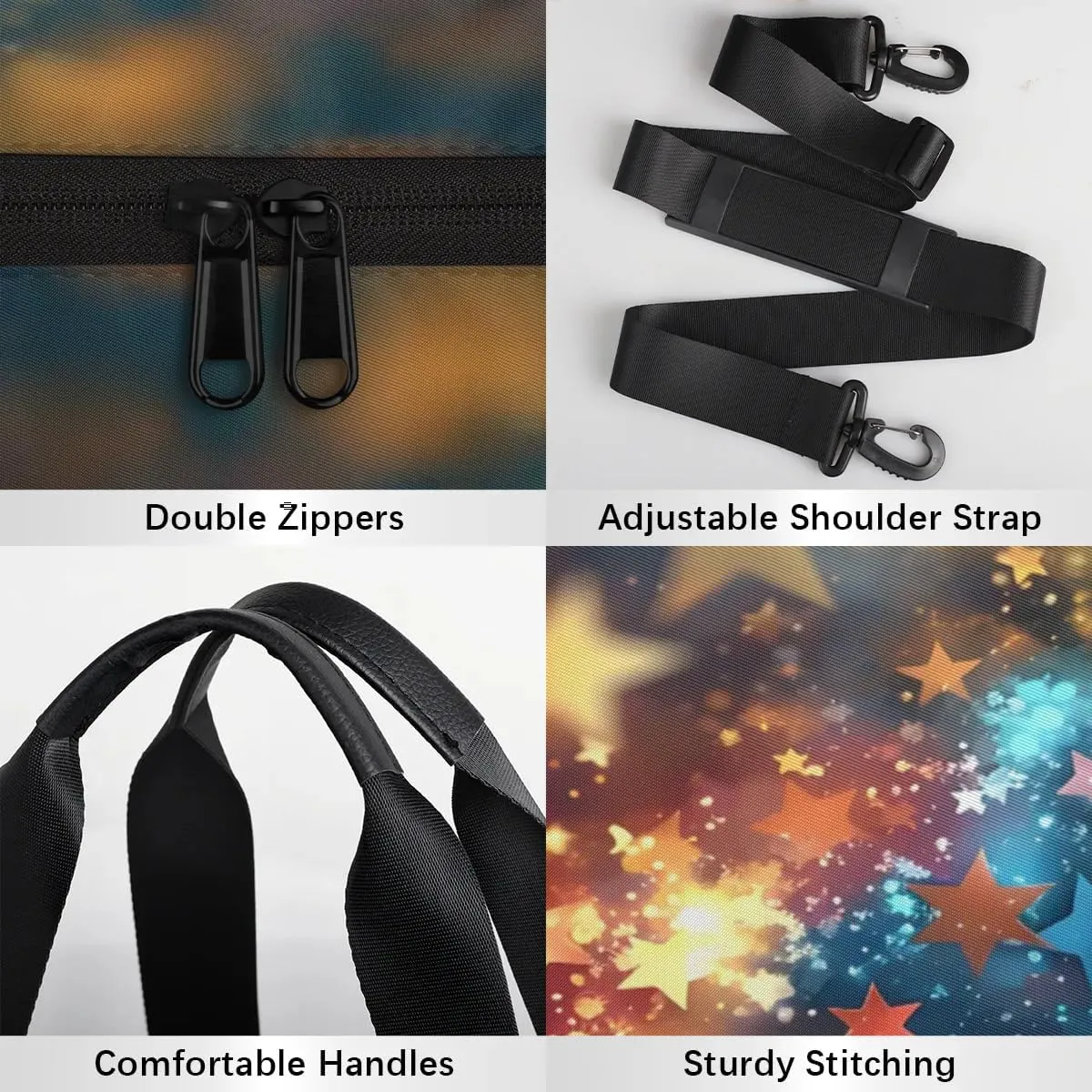 Gym Bags for Men Women Fairy Stars Sports Duffel Bags Carry On Travel Duffle Bag with Detachable Adjustable Shoulder Strap Overnight Weekender Bag