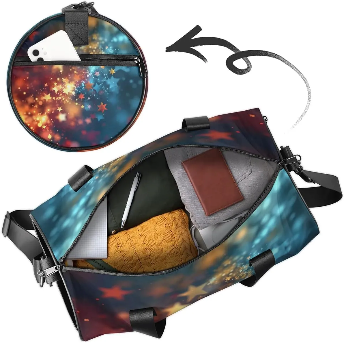 Gym Bags for Men Women Fairy Stars Sports Duffel Bags Carry On Travel Duffle Bag with Detachable Adjustable Shoulder Strap Overnight Weekender Bag