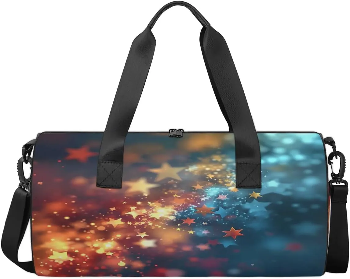 Gym Bags for Men Women Fairy Stars Sports Duffel Bags Carry On Travel Duffle Bag with Detachable Adjustable Shoulder Strap Overnight Weekender Bag