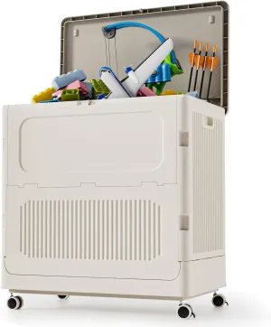 HAIXIN 157QT Storage Bins with Lids, Collapsible Closet Organizers and Storage with Wheels, Loackable Boxes for Toys, Blanket and Clothes(Milk White)
