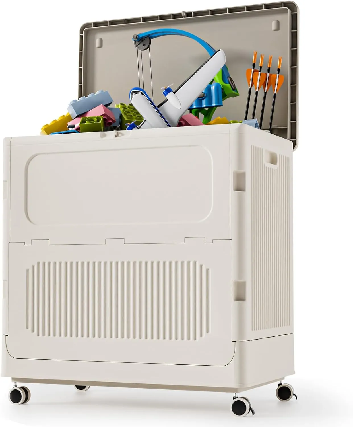 HAIXIN 157QT Storage Bins with Lids, Collapsible Closet Organizers and Storage with Wheels, Loackable Boxes for Toys, Blanket and Clothes(Milk White)