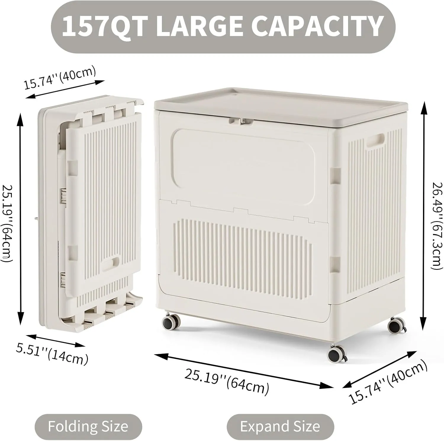 HAIXIN 157QT Storage Bins with Lids, Collapsible Closet Organizers and Storage with Wheels, Loackable Boxes for Toys, Blanket and Clothes(Milk White)