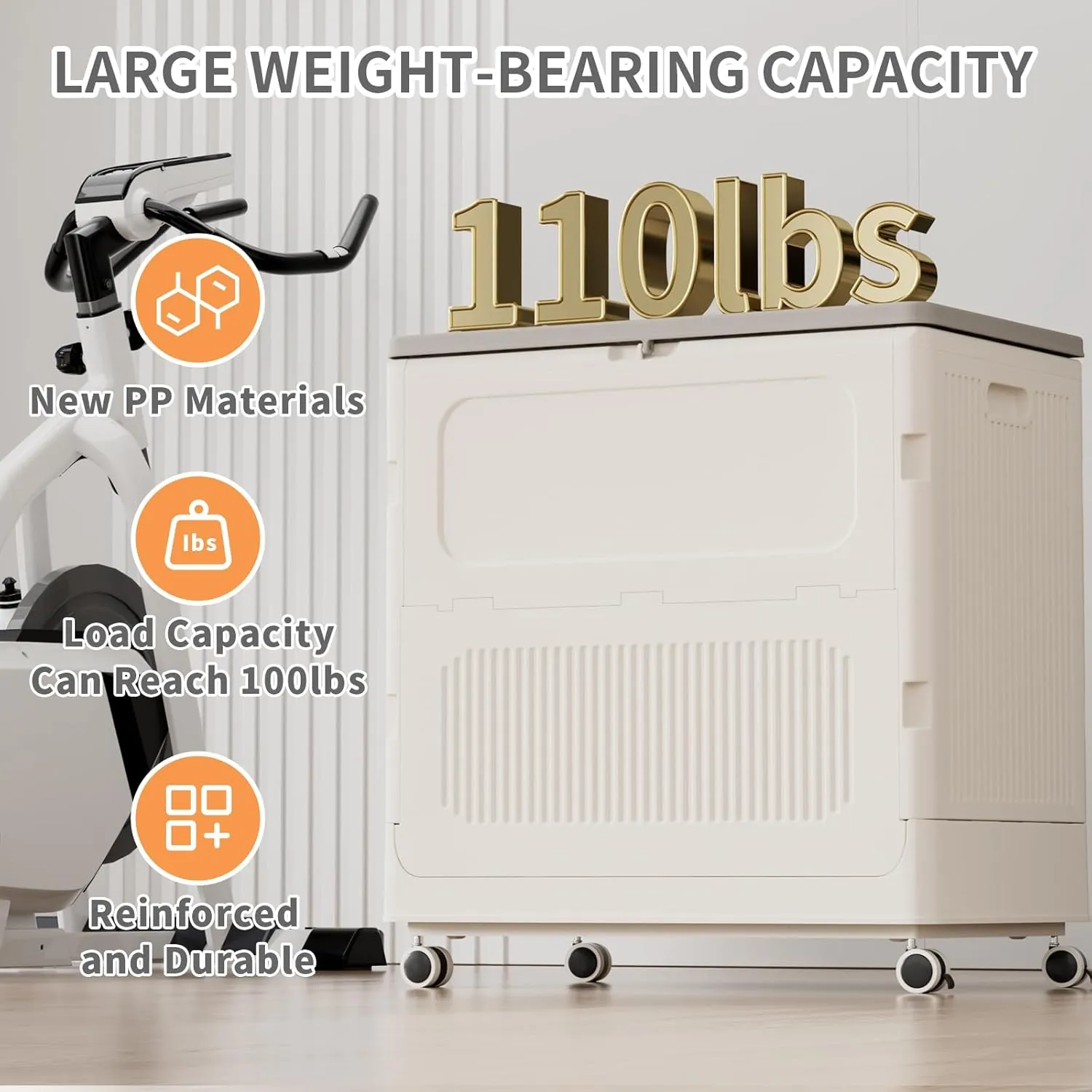 HAIXIN 157QT Storage Bins with Lids, Collapsible Closet Organizers and Storage with Wheels, Loackable Boxes for Toys, Blanket and Clothes(Milk White)