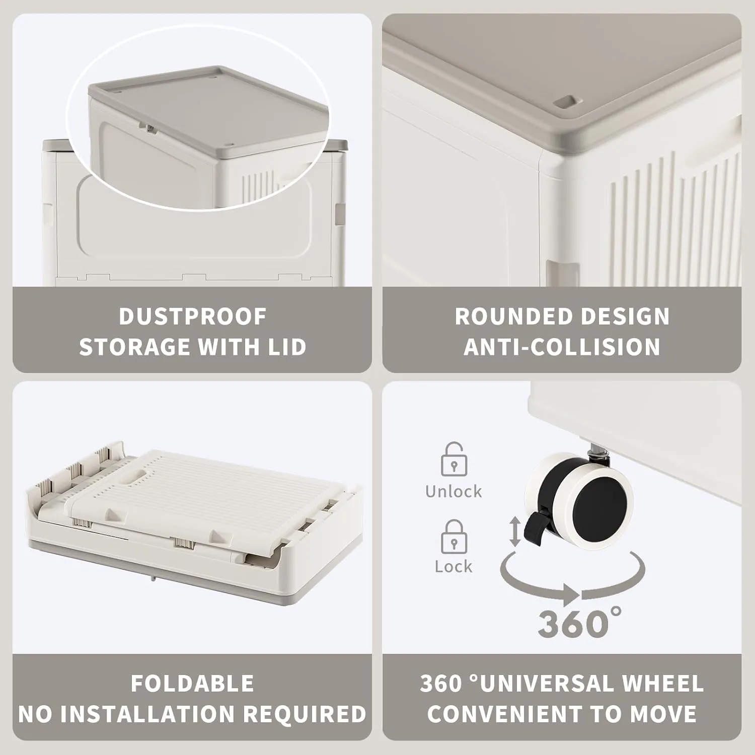 HAIXIN 157QT Storage Bins with Lids, Collapsible Closet Organizers and Storage with Wheels, Loackable Boxes for Toys, Blanket and Clothes(Milk White)