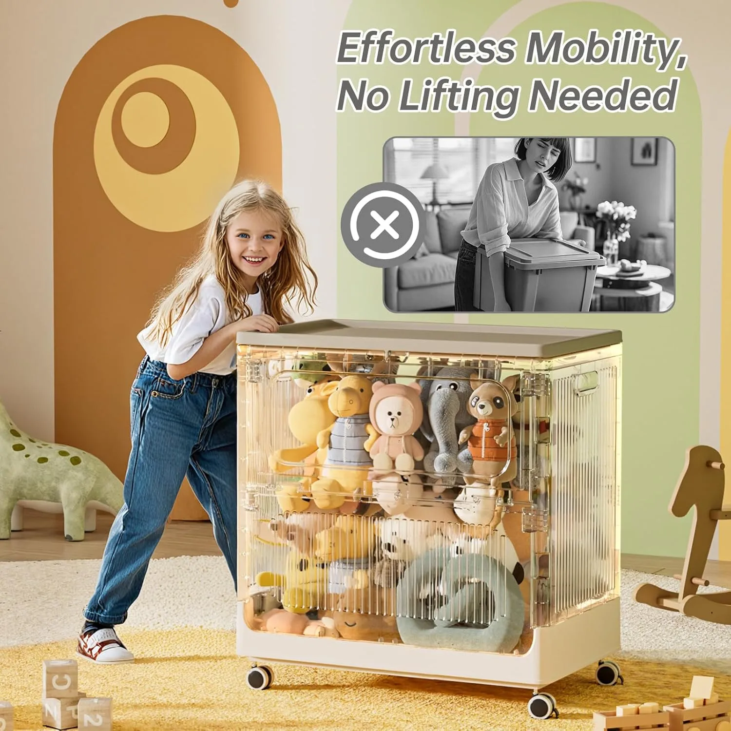 HAIXIN 157QT Storage Bins with Lids, Collapsible Closet Organizers and Storage with Wheels, Loackable Boxes for Toys, Blanket and Clothes(Milk White)