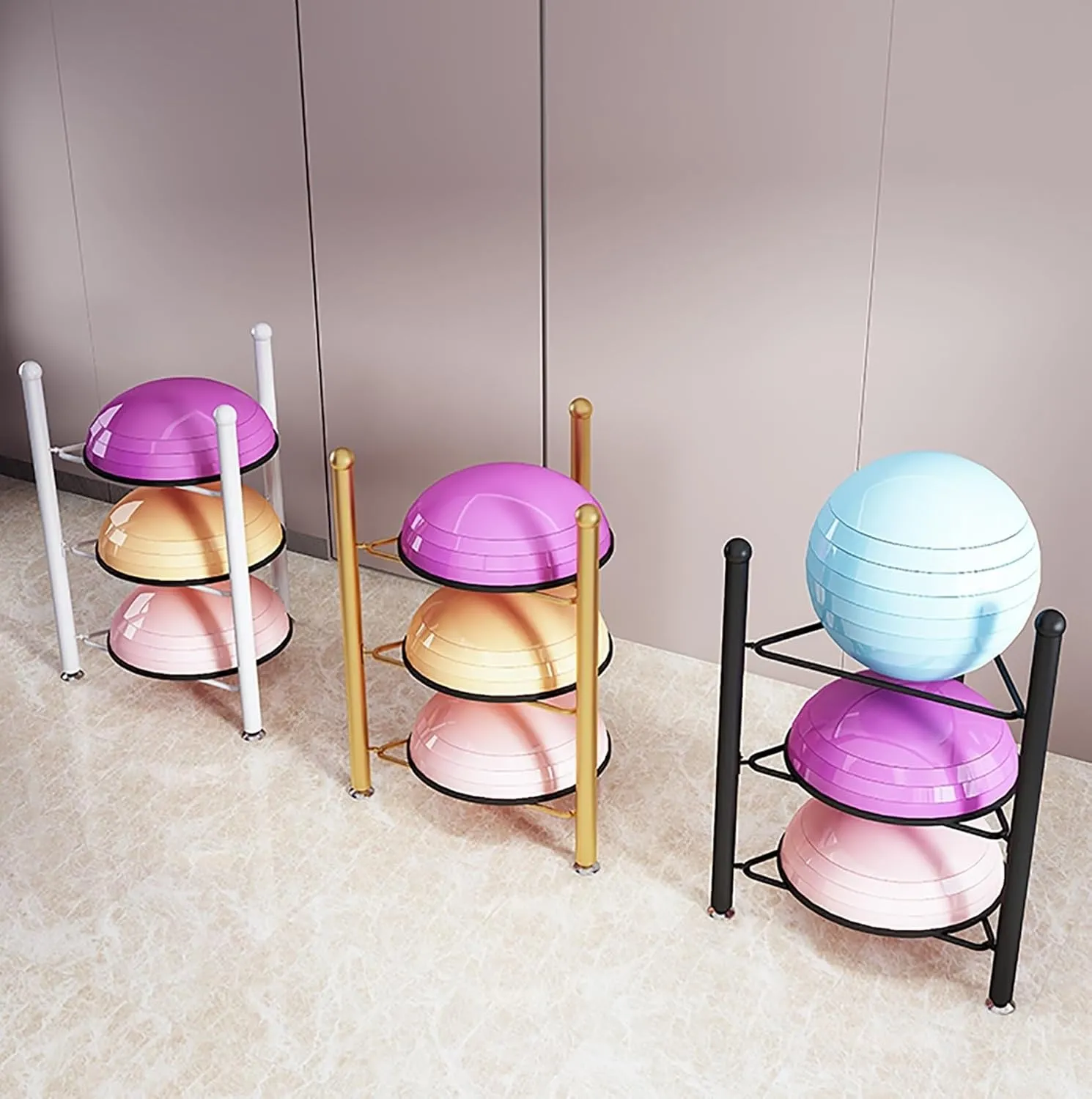 Half Balance Ball Storage Rack - Home Gym Workout Equipment 3/5/6/7 Tier Floor Stand Storage Organizer for Exercise Bosu, Slam, Bowling, and Medicine Balls
