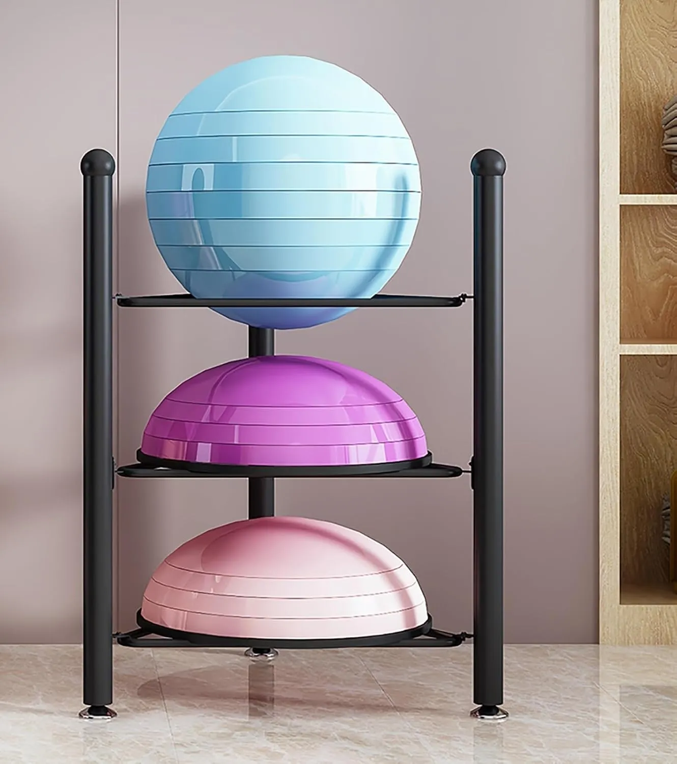 Half Balance Ball Storage Rack - Home Gym Workout Equipment 3/5/6/7 Tier Floor Stand Storage Organizer for Exercise Bosu, Slam, Bowling, and Medicine Balls