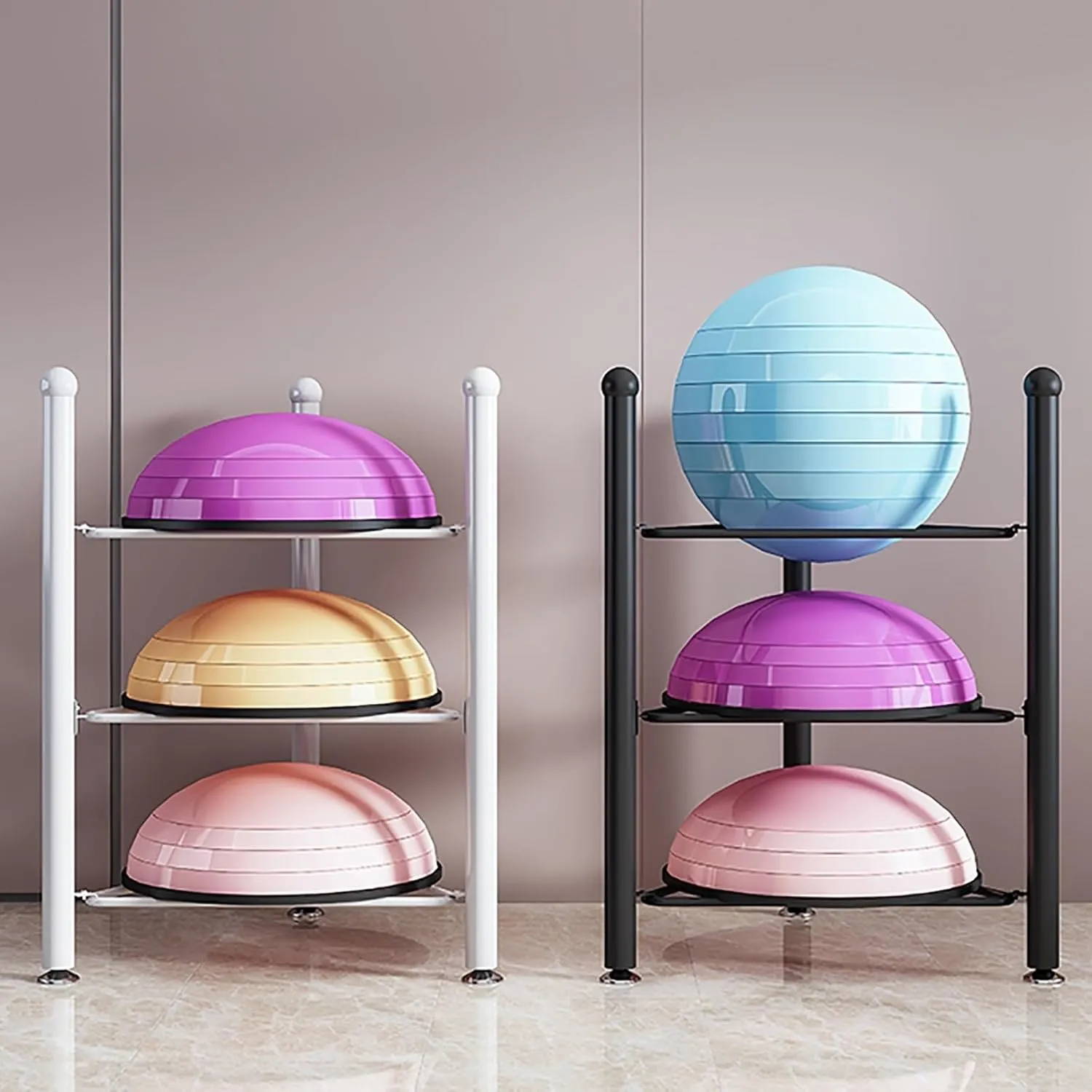 Half Balance Ball Storage Rack - Home Gym Workout Equipment 3/5/6/7 Tier Floor Stand Storage Organizer for Exercise Bosu, Slam, Bowling, and Medicine Balls