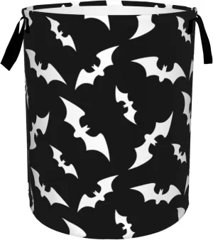 Halloween Bats Collapsible Laundry Basket,Black Bat Bedroom Waterproof Laundry Hamper,Bathroom Large Storage Bag,College Dormitory Living Room Nursery Organizer Toy Bin 16" x 20"