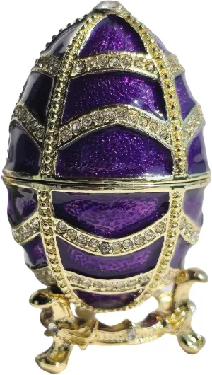 Hand Painted Enamel Easter Egg Jewelry Box with Sparkle Rhinestones Desktop Storage Faberge Egg Trinket Box Ring Earring Organizer Home & Office Decor Purple