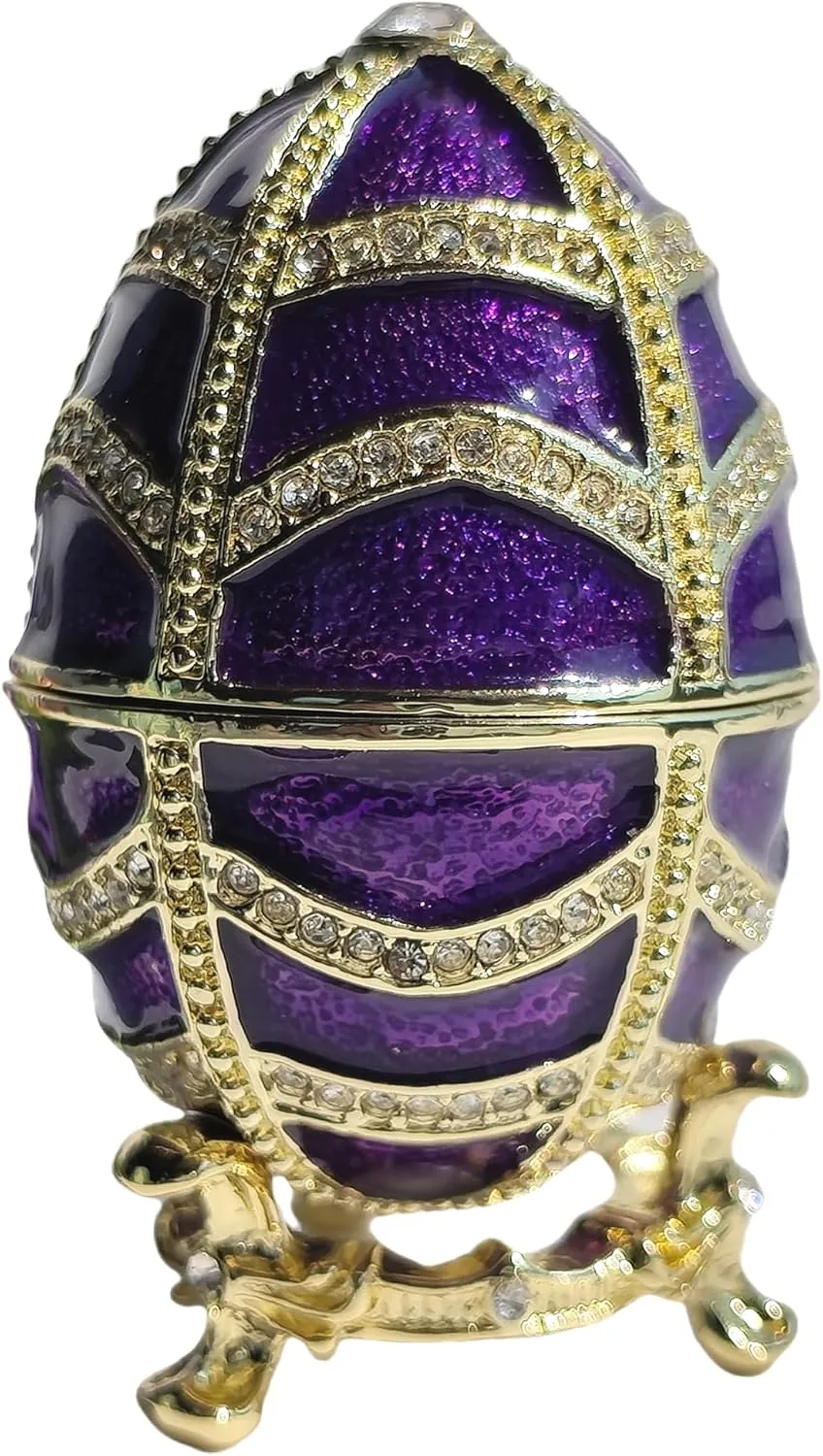 Hand Painted Enamel Easter Egg Jewelry Box with Sparkle Rhinestones Desktop Storage Faberge Egg Trinket Box Ring Earring Organizer Home & Office Decor Purple