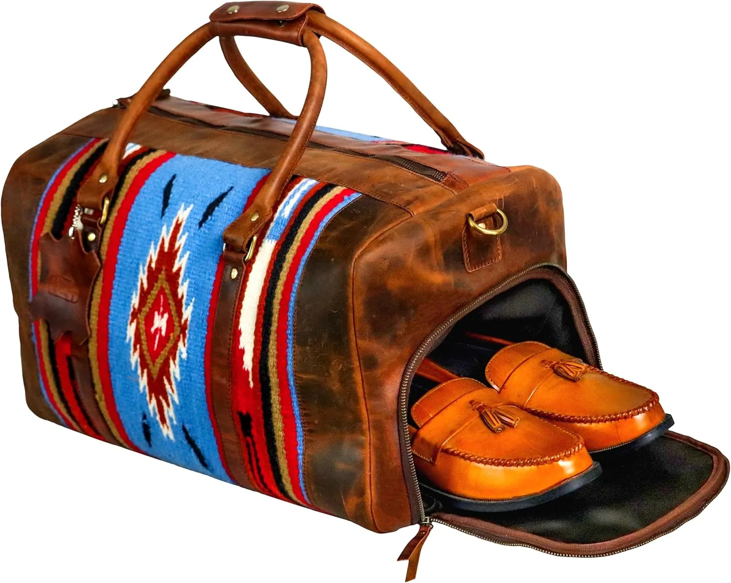 Handmade Duffle Bag leather heavy duty Gym Sports Airplane Overnight Luggage Carry On Unisex Travel Hand woven Rug Bag Wollen Bag Gift for His/Her M02
