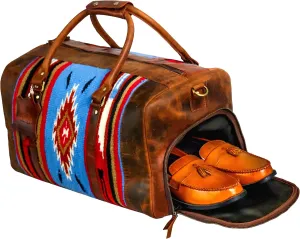 Handmade Duffle Bag leather heavy duty Gym Sports Airplane Overnight Luggage Carry On Unisex Travel Hand woven Rug Bag Wollen Bag Gift for His/Her M02