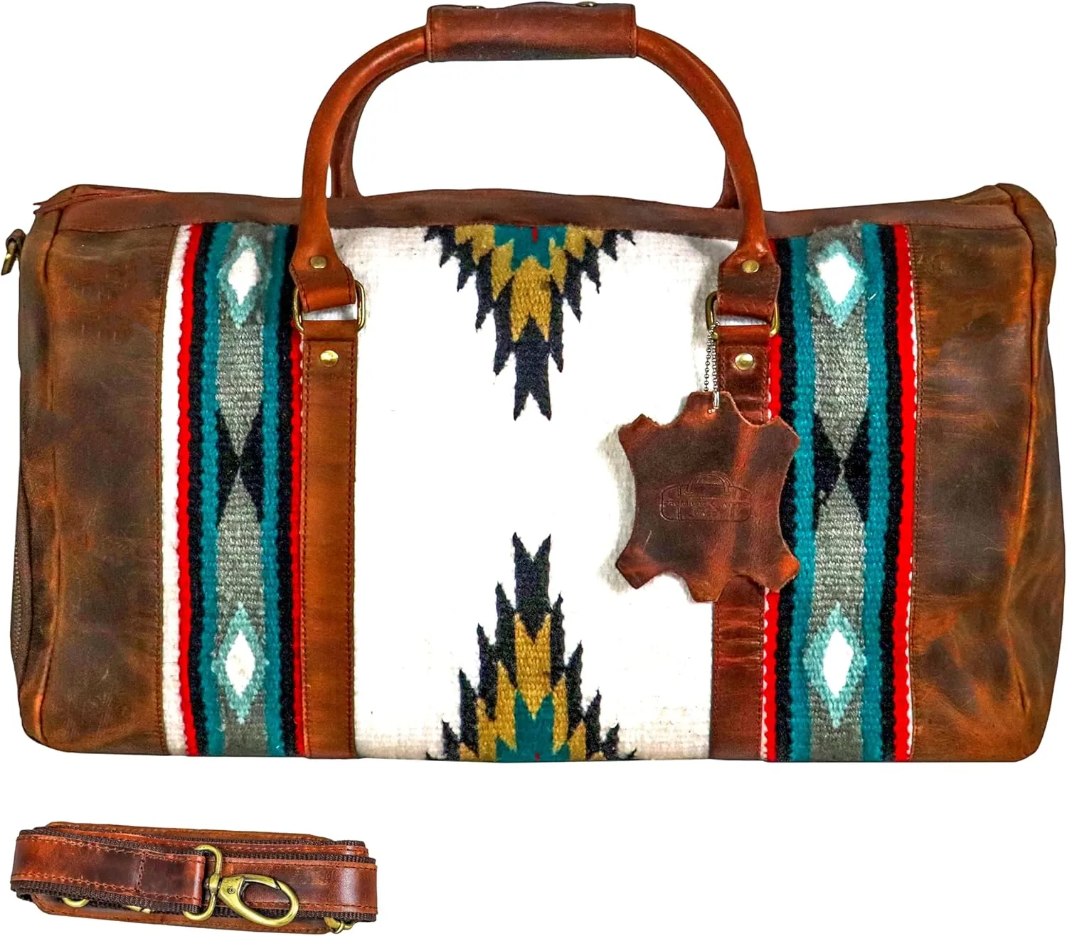 Handmade Premium Duffle Bag leather heavy duty Gym Sports Airplane Overnight Luggage Carry On Unisex Travel Hand woven Rug Bag Wollen Bag Gift for His/Her (RUG DUFFLE BAG STYLE_04)
