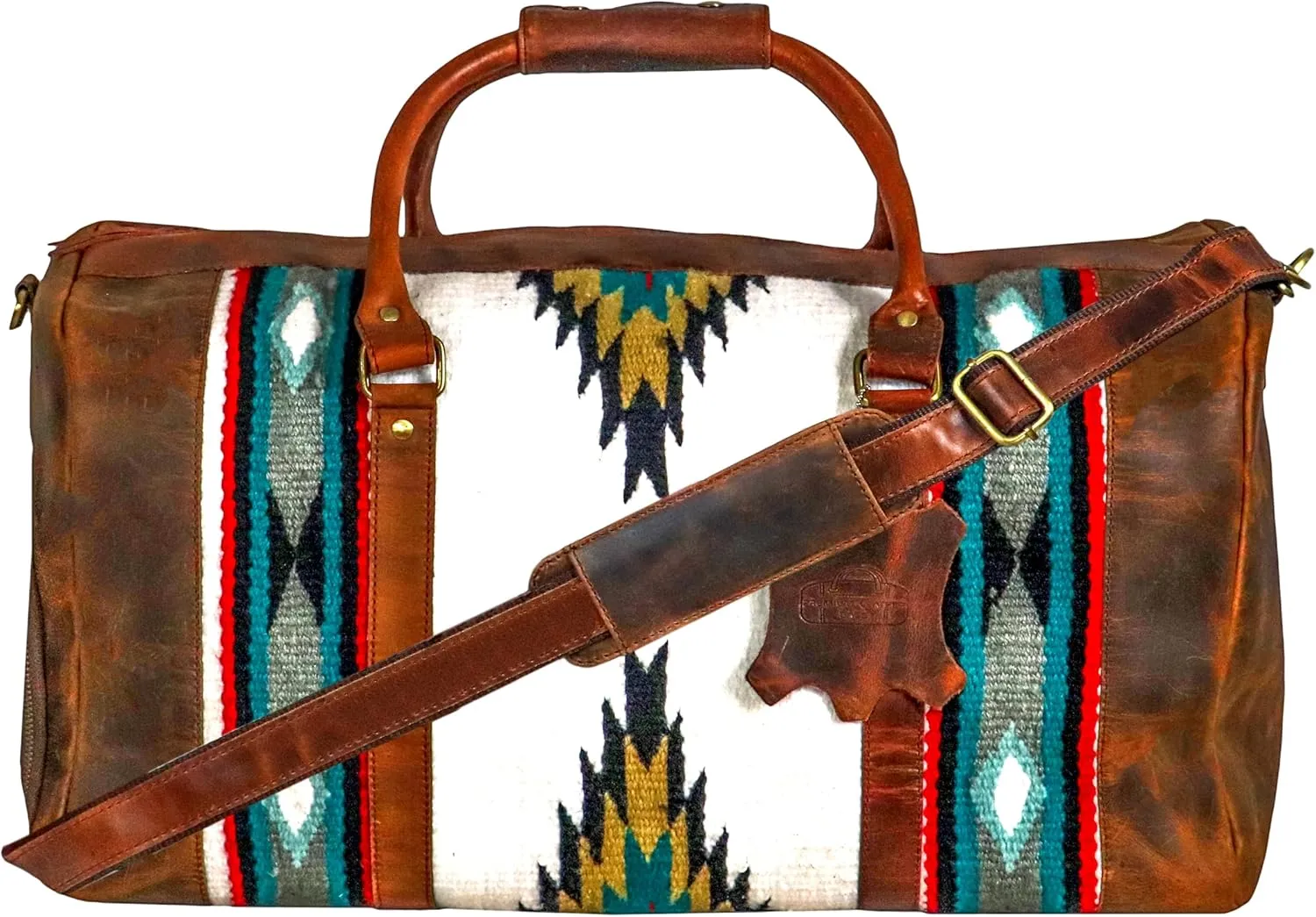 Handmade Premium Duffle Bag leather heavy duty Gym Sports Airplane Overnight Luggage Carry On Unisex Travel Hand woven Rug Bag Wollen Bag Gift for His/Her (RUG DUFFLE BAG STYLE_04)